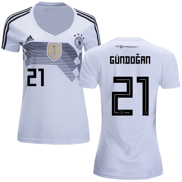 Women's Germany #21 Gundogan White Home Soccer Country Jersey - Click Image to Close